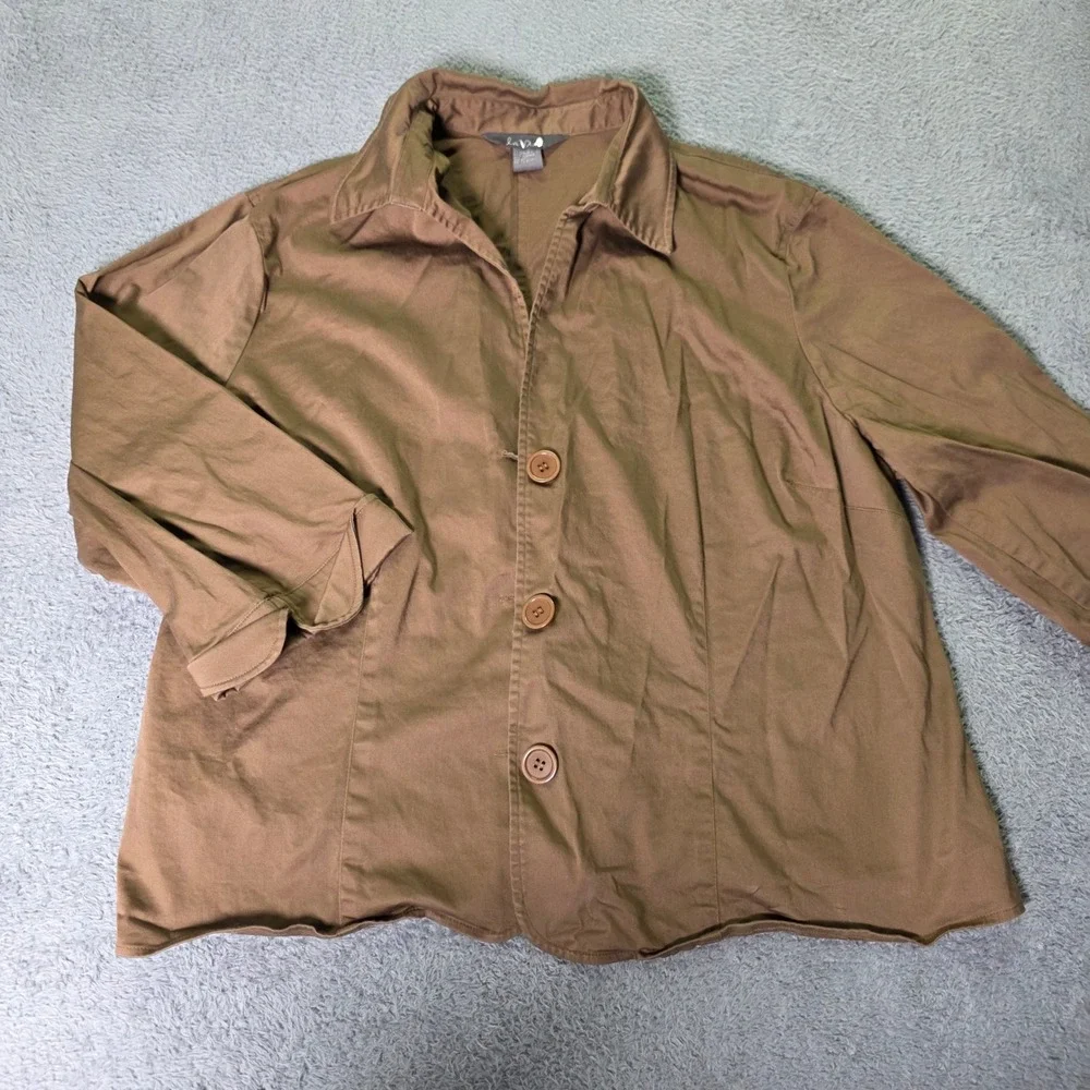 La Vita Womens 2X Shirt Jacket Brown Cotton Blend 3/4 Sleeve Button Shacket